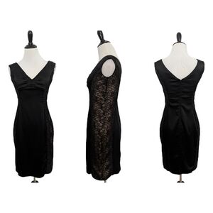 Maggy London Satin & Lace Sheath Dress - Black and Tan - Size 4 Womens